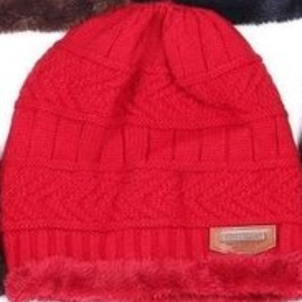 Diona J Women Golf Fur Trim Ponytail Beanie Ski Red Hat Cap Beanie tail